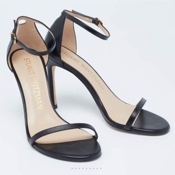 23 450.00 NWOB Stuart Weitzman Black Leather Nudistsong Ankle Cuff Sandals - Picture 3 of 10